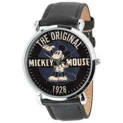 Brand new 🔔 Disney Mickey Vintage Since 1928 Poster Black Men's ⌚ Watch Mickey Mouse ✔️