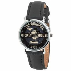 Discount 🎁 Disney Mickey Vintage Since 1928 Poster Black 👩 Women's ⌚ Watch Mickey Mouse 🎁